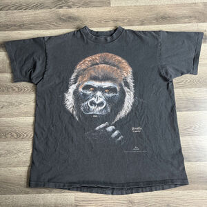 VTG 3D Emblem Gorilla T Shirt‎ Mens XL 90s Black Jungle Nature Faded Made in USA